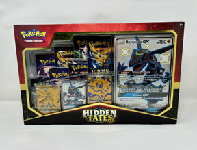 Pokémon TCG Hidden Fates Premium Powers Collection box featuring Pokémon cards, collectibles, and artwork from the Pokémon brand.