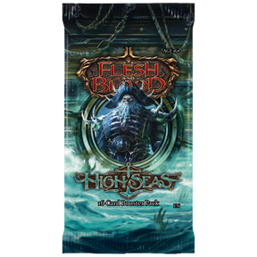 Flesh and Blood High Seas Booster Pack of collectible trading cards by Legends Story Studios, featuring vibrant ocean-themed card art.