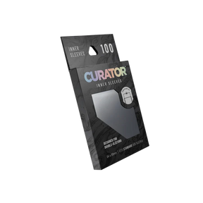 Orange Nebula Curator inner sleeves in a box, designed to protect and organize trading cards or game components.