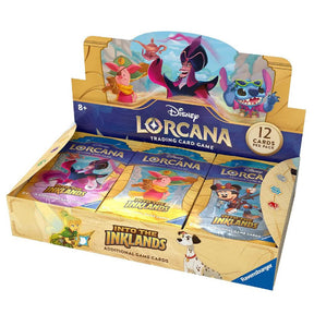Lorcana TCG Into the Inklands Booster Box showing colorful packaging with fantasy-themed artwork for the trading card game.