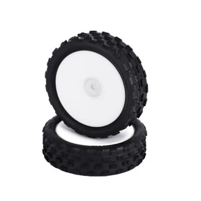 Pair of LC Racing L5041 pre-mounted mini buggy 2WD front tires for RC car, featuring durable rubber and lightweight construction.