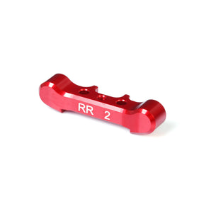 LC Racing L5067 aluminum arm mount for RC cars, showing a close-up of the 2-degree rear right arm mount with mounting holes.