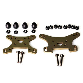 LC Racing L6009 Shock Tower Set showing two black shock towers with mounting holes and structural design for RC car suspension.
