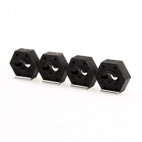 LC Racing L6016 12mm composite wheel hex set, durable RC car wheel adapters and spacers, shown in black with detailed close-up.