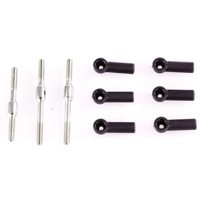 LC Racing L6019 turnbuckle ball caps set, close-up of black metal caps with red and silver accents on a white background