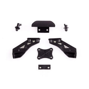 LC Racing L6020 wing mount and bumper with mounting hardware, black plastic construction, shown on a clean white background.