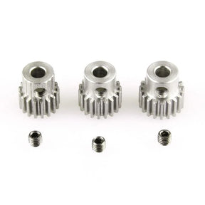 LC Racing L6032 0.5 mod motor pinion set with 17T, 18T, 19T gears for 3.175mm shaft, shown in the image.