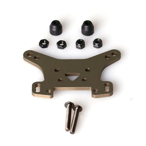 LC Racing L6098 aluminum rear shock tower for RC cars, shown in silver with mounting points and structural design details.