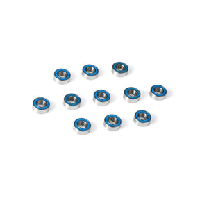 LC Racing L6123 ball bearings 4x8x3mm, set of 11 small precision metal bearings for RC car models, shown in a close-up image.