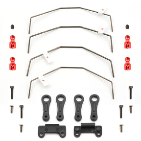 LC Racing L6134 anti-roll bar set shown in black with metal rods and mounting brackets for RC car suspension upgrade.