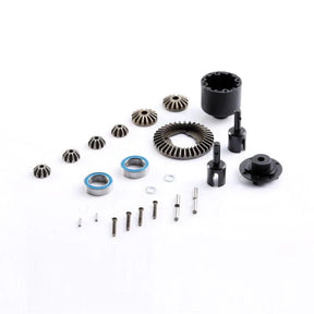 LC Racing L6140 2+4 gear differential set showing metal gears and components for RC car drivetrain repair or upgrade.