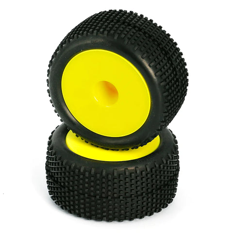 LC Racing: L6248 Block Pin Truggy Tires Mounted Yellow, 12mm (2pcs)