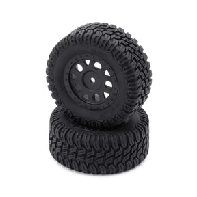 Pair of LC Racing L6268 short course truck tires with textured rubber treads and black sidewalls for off-road RC racing.