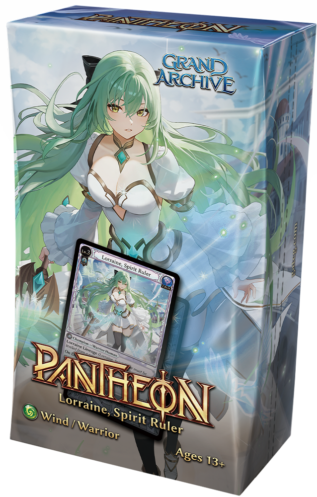 Lorraine Spirit Ruler Pantheon deck from Grand Archive TCG: Radiant Origins, featuring vibrant card artwork and colorful designs.