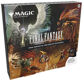 Magic: The Gathering Final Fantasy Holiday Scene box art featuring colorful fantasy characters and festive holiday elements.