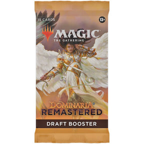 MTG Dominaria Remastered Draft Booster Pack by Wizards of the Coast, featuring colorful Magic: The Gathering cards.