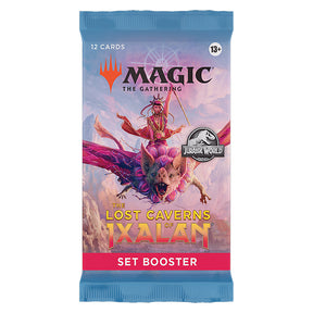 MTG Lost Caverns of Ixalan set booster pack by Wizards of the Coast, featuring colorful artwork and Magic: The Gathering branding.