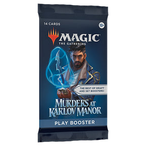 Magic: The Gathering Murders at Karlov Manor booster pack by Wizards of the Coast, featuring colorful card illustrations and branding.