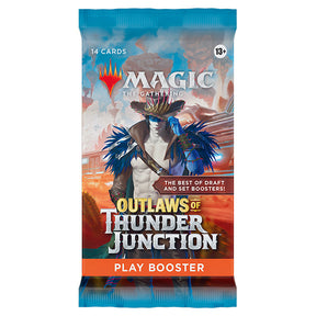 MTG Outlaws of Thunder Junction Play Booster Pack by Wizards of the Coast with colorful card artwork displayed.