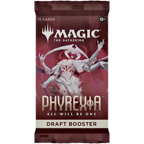 MTG Phyrexia All Will Be One Draft Booster Pack by Wizards of the Coast, featuring colorful fantasy card artwork and branding.