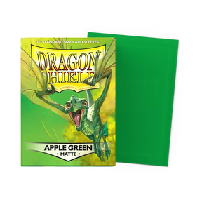 Dragon Shield matte apple green standard card sleeves, featuring smooth matte finish and vibrant green color for protecting collectible cards.