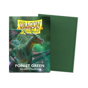 Dragon Shield matte forest green standard card sleeves, durable protective sleeves for trading cards, with a smooth matte finish.