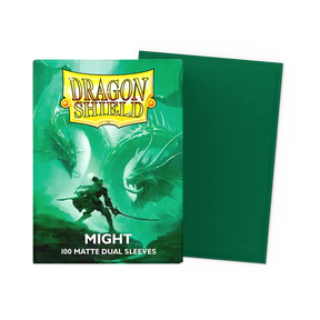 Dragon Shield Might Dual Matte Standard Card Sleeves, transparent matte finish, designed to protect trading cards.