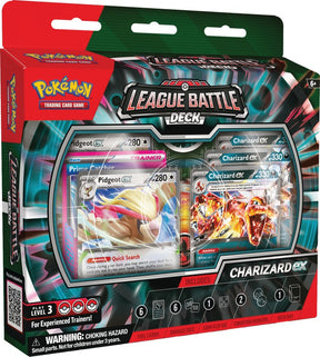 Pokémon TCG Charizard ex League Battle Deck featuring Charizard card and gameplay accessories from the Pokémon brand.