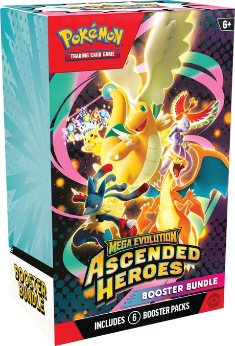 Pokemon Ascended Heroes Booster Bundle featuring colorful card packs and vibrant character artwork.