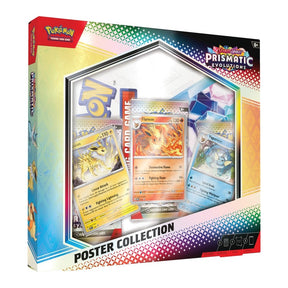 Pokémon TCG Prismatic Evolutions Poster Collection featuring vibrant Pokémon artwork and collectible trading card designs.