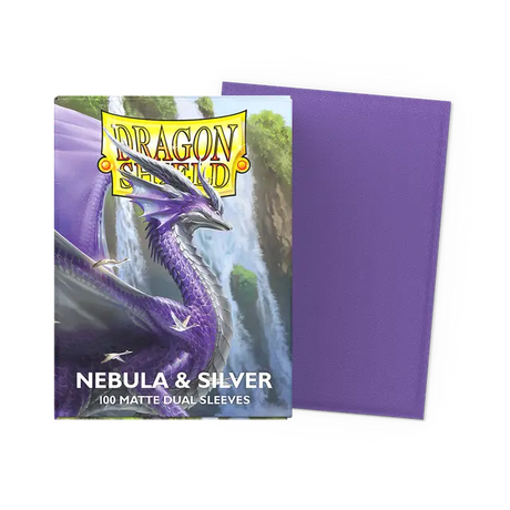 Dragon Shield Nebula and Silver dual matte standard card sleeves, featuring vibrant galaxy designs and protective card sleeves.