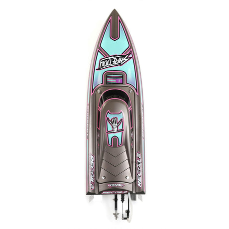 Proboat Heatwave Recoil 2 V2 26" self-righting boat with sleek design and vibrant colors on water.