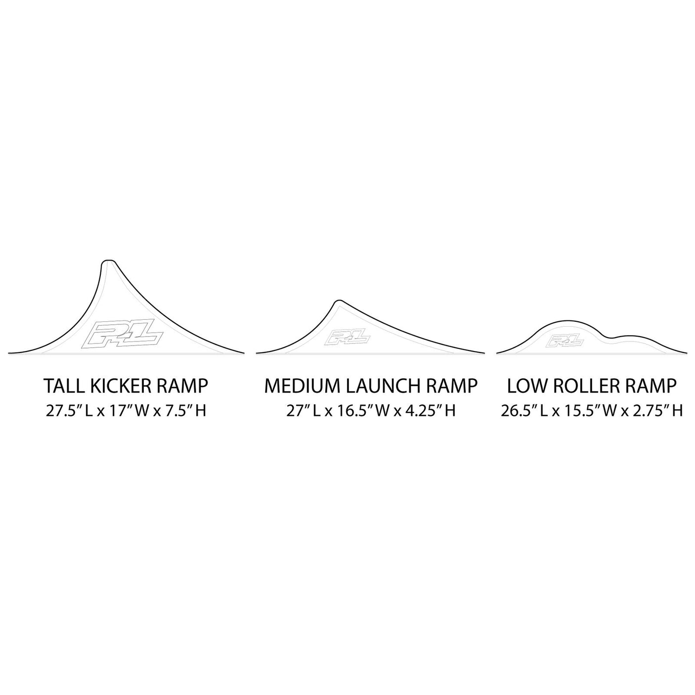 Proline Big Air Triple RC Ramp Set with three colorful ramps for remote control car jumps and stunts.