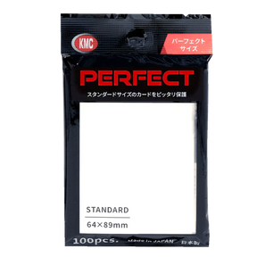 KMC standard perfect fit card sleeves, 100-count, high-quality card supplies for protecting trading cards, shown in a stack.