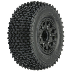 Proline 1/10 Gladiator SC pre-mounted soft wheels with rubber tires for remote control trucks.
