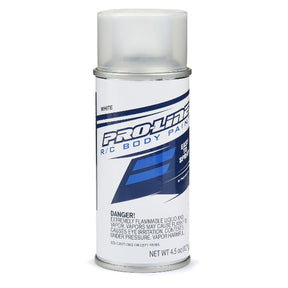 Proline 4.5oz white spray paint can with a nozzle, ideal for quick and even coating on various surfaces.
