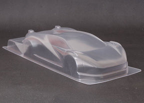 Reflex Racing RAD004 Mako X 1/28 scale Lexan RC car body with detailed design and clear windows for miniature racing vehicles.