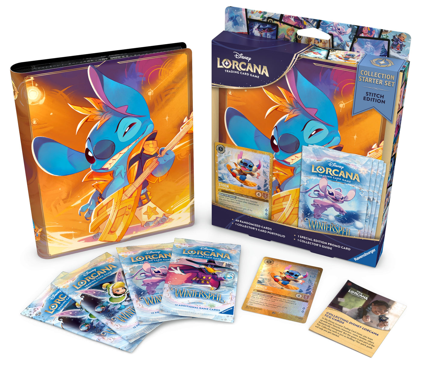 Lorcana TCG Winterspell Collection Starter Set featuring Stitch edition, includes colorful cards and themed packaging for collectible gameplay