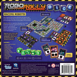 Set of Robo Rally dice from Renegade Game Studios showing colorful, custom-designed game dice in a clear box.