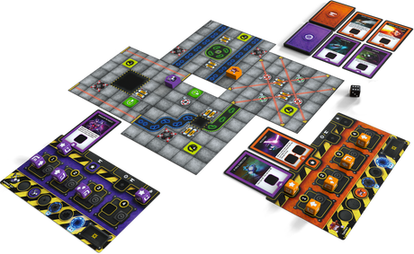 Set of Robo Rally dice from Renegade Game Studios, featuring colorful, six-sided game dice used in Robo Rally gameplay.