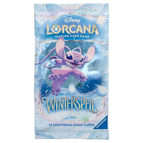 Lorcana TCG Winterspell Booster Pack with colorful trading cards and vibrant packaging for the collectible card game.