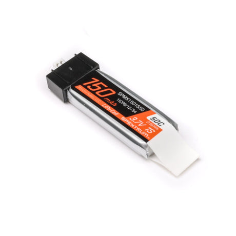 Spektrum 150mAh 1S 50C PH1.25 LiPo battery for RC models, showing the compact battery with label and connectors.