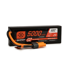 Spektrum 5000mAh 2S 7.4V Smart G2 LiPo battery with hard case, 50C discharge, for RC models