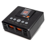 Spektrum Smart S250 AC charger with dual 50W outputs, compact design for efficient charging of RC batteries.