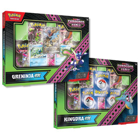 Pokémon TCG Shrouded Fable collection featuring Kingdra and Greninja ex cards from the Pokémon brand.