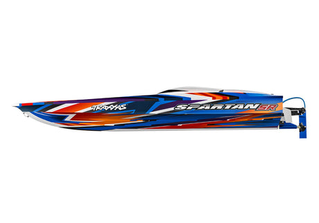 Side view of the Traxxas Spartan SR 36-inch boat with VXL 6S motor on a plain background.