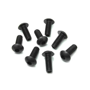 Set of 8 Tekno M4x10mm droop adjustment screws for RC car suspension, shown in a close-up image.