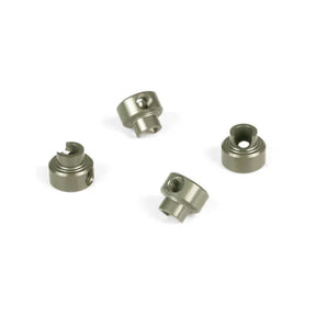 Set of four Tekno aluminum sway bar collars for RC car suspension, featuring durable construction and precise fit.