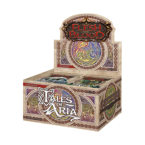 Legends Story Studios Flesh and Blood Tales of Aria Unlimited Booster Box of collectible trading cards with colorful box artwork