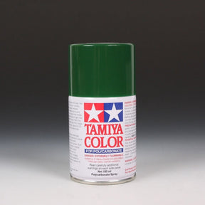 Tamiya PS-22 Racing Green spray paint can, 100ml, with green paint nozzle and label on the aerosol can.